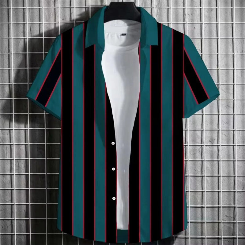 Color Simple Striped Men's 3D Printing Short Sleeve