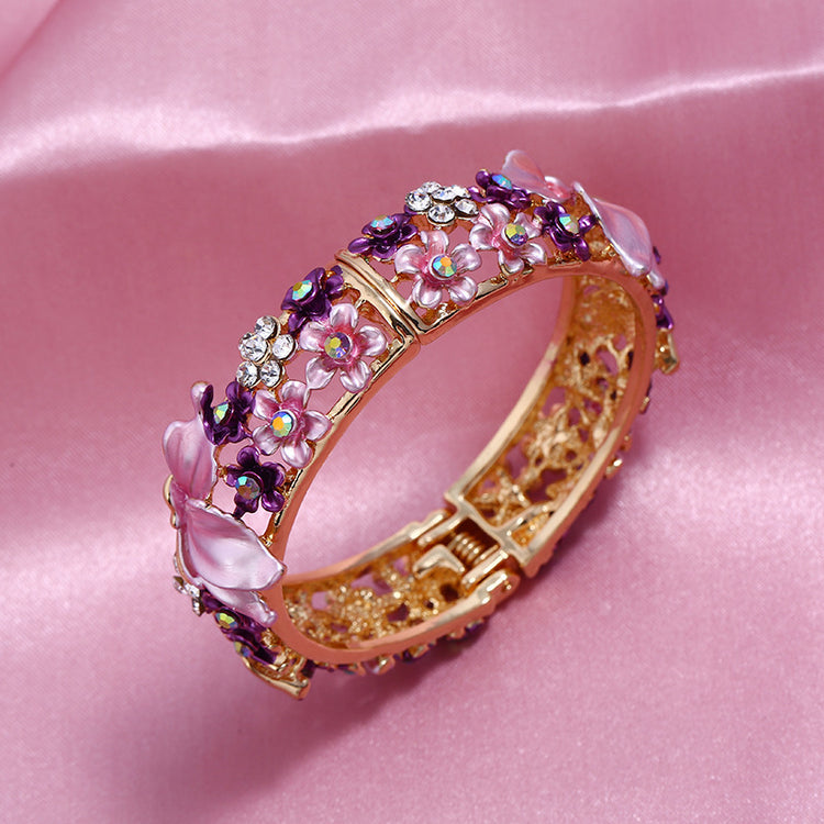 Painted Butterfly And Flower Open Bangle