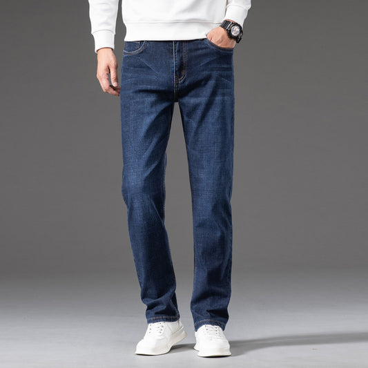 Men's Fleece-Lined Straight-Leg Loose-Fit Thickened Warm Casual Denim Jeans