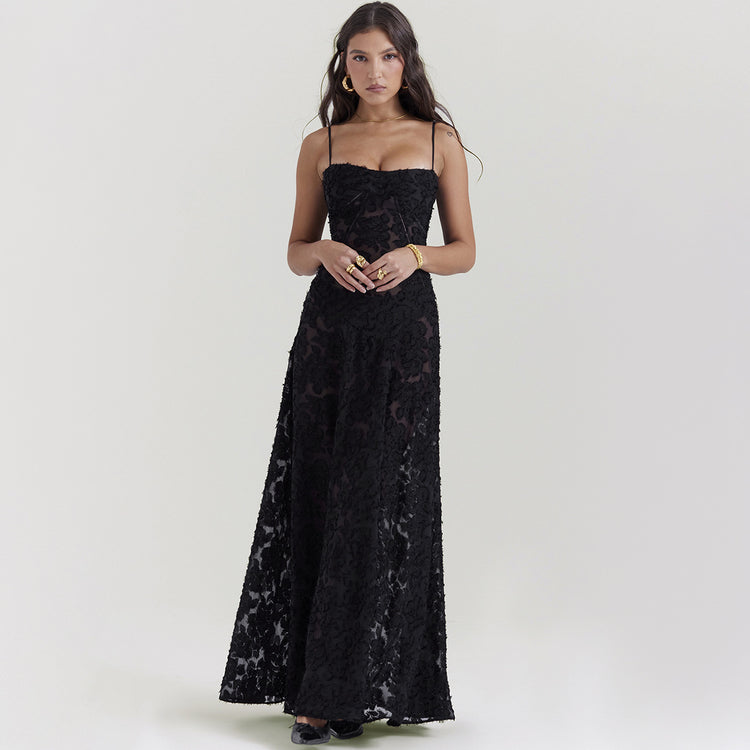 Fashion Suspender Lace Long Dress Summer Strapless Collar Elegant Evening Dresses For Women