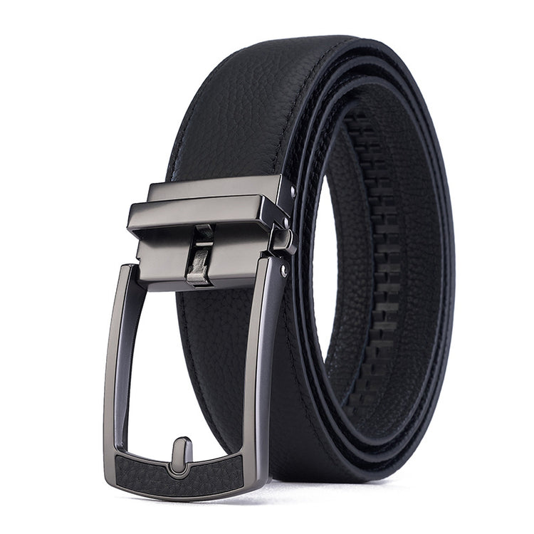 New Mens Casual All-match Leather Belt With An Automatic Buckle And A Lychee Grain Pattern