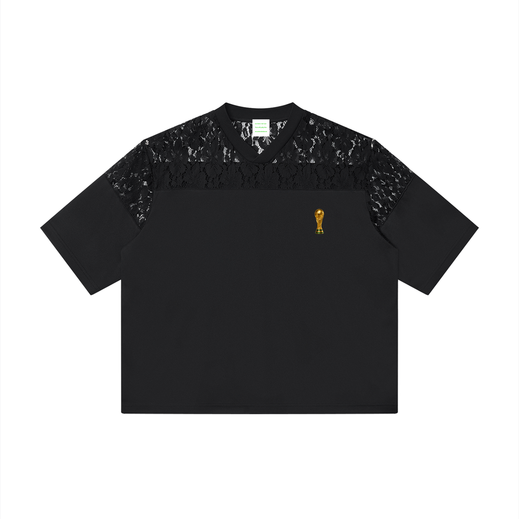 Unisex Lace Paneling V-Neck T-Shirt