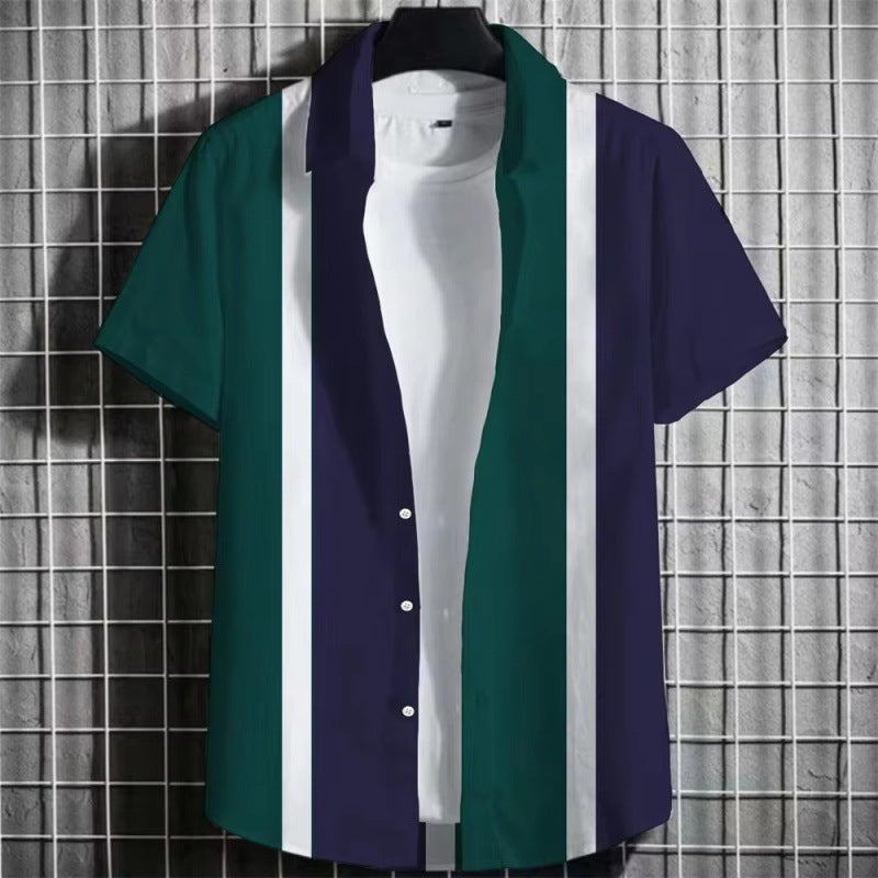 Color Simple Striped Men's 3D Printing Short Sleeve