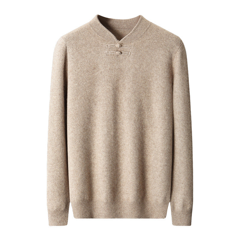 Mens Retro Stand-Up Collar Pure Wool Sweater
