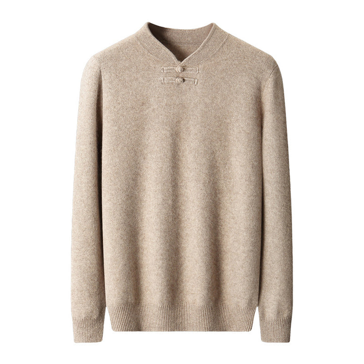 Mens Retro Stand-Up Collar Pure Wool Sweater