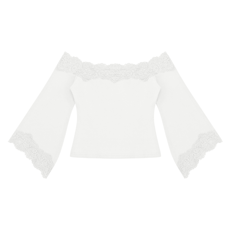 Women's Off-the-Shoulder Lace Trim T-Shirt