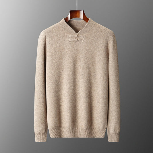 Mens Retro Stand-Up Collar Pure Wool Sweater
