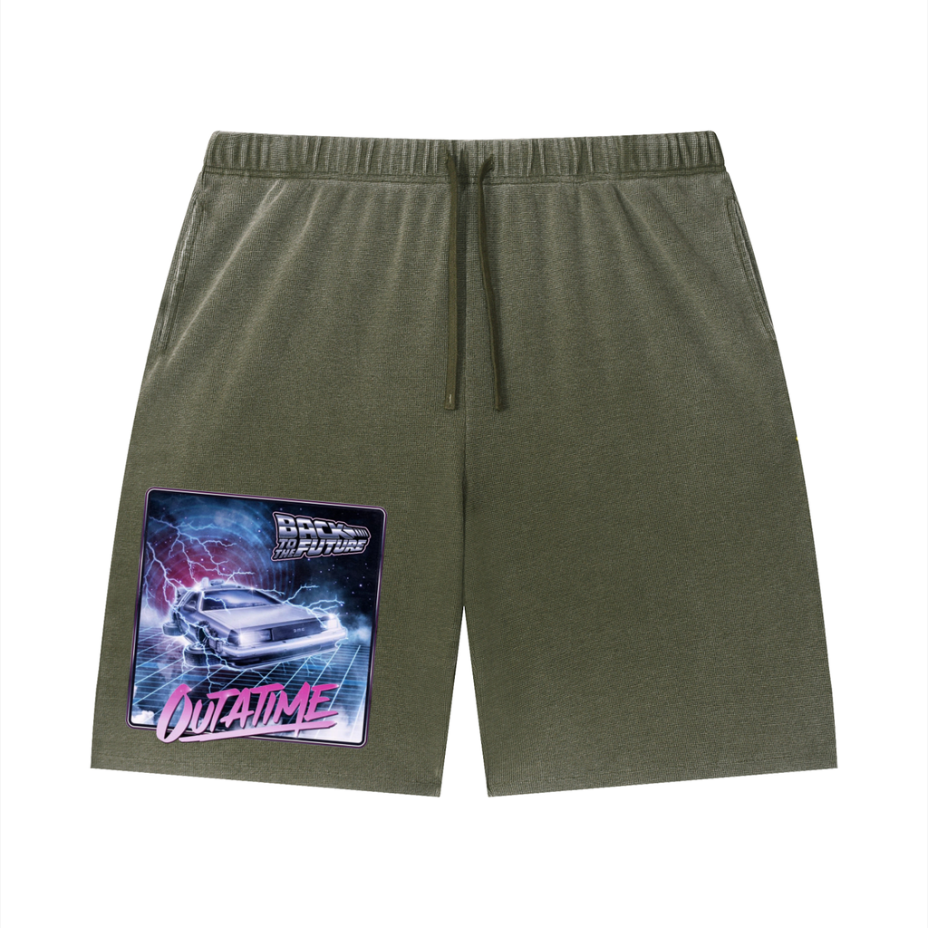 Unisex Vintage Wash Sunfade Waffle Raw Hem Shorts
