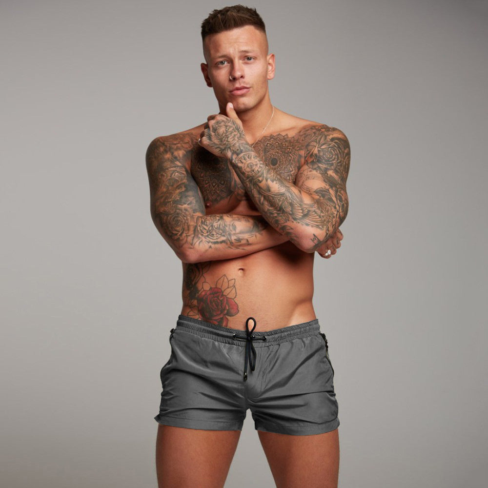 Micro-Elastic Solid Color Sports Summer Beach Casual Knitted Thin Gray Straight-Leg Shorts
