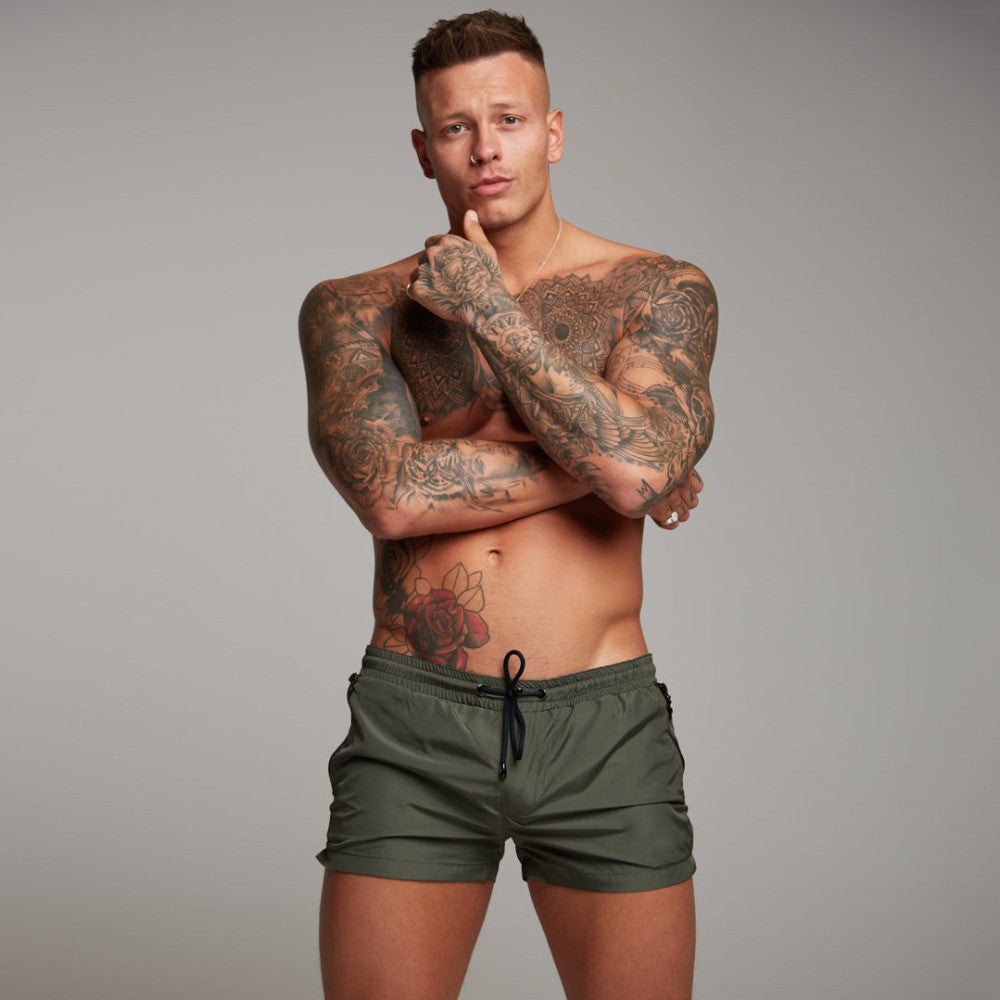 Micro-Elastic Solid Color Sports Summer Beach Casual Knitted Thin Gray Straight-Leg Shorts