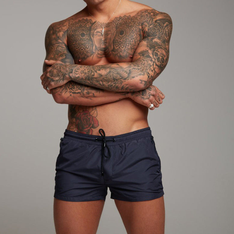 Micro-Elastic Solid Color Sports Summer Beach Casual Knitted Thin Gray Straight-Leg Shorts