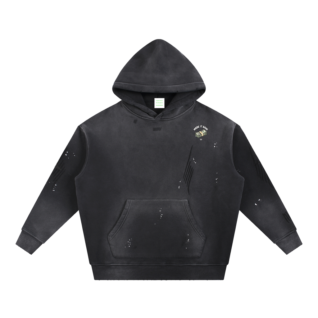 Vintage Washed Frayed Fleece Hoodie