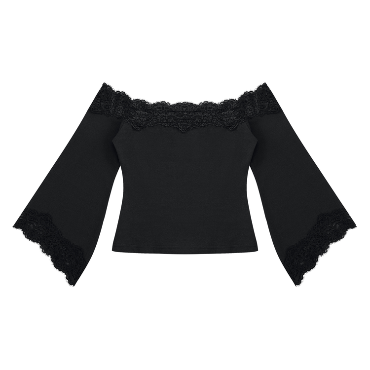 Women's Off-the-Shoulder Lace Trim T-Shirt