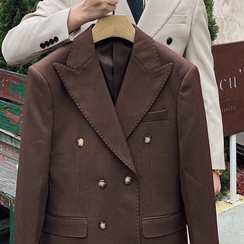 Retro Ribbed Double-breasted Suit