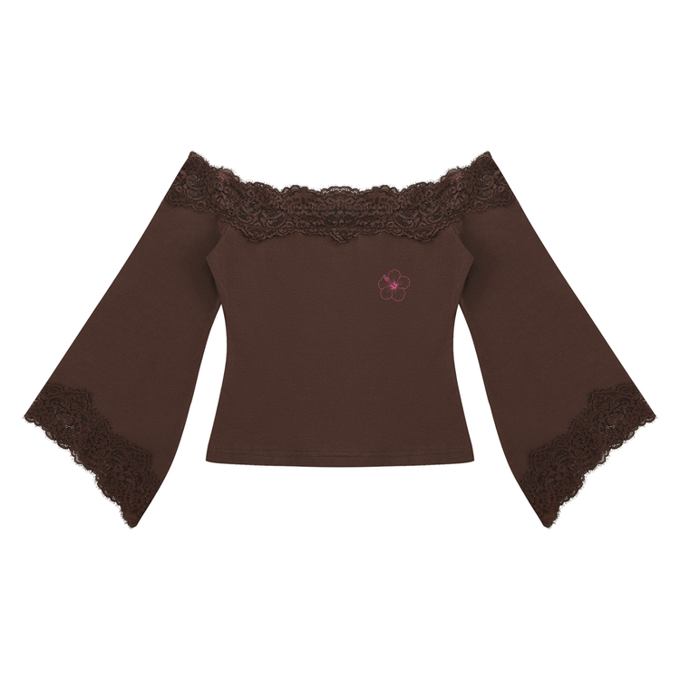 Women's Off-the-Shoulder Lace Trim T-Shirt