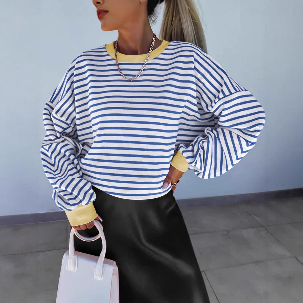 Autumnwinter Stylish Striped Crew-neck Top
