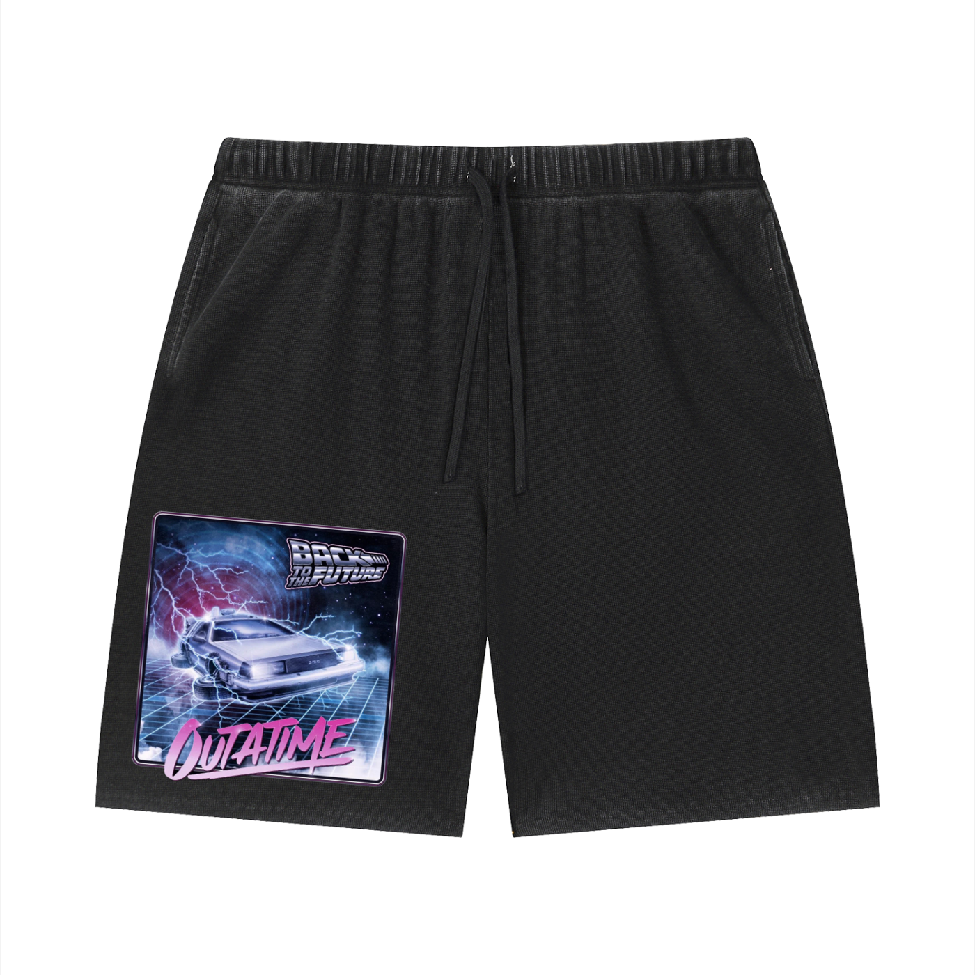 Unisex Vintage Wash Sunfade Waffle Raw Hem Shorts