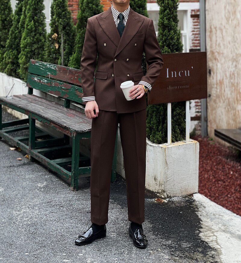 Retro Ribbed Double-breasted Suit