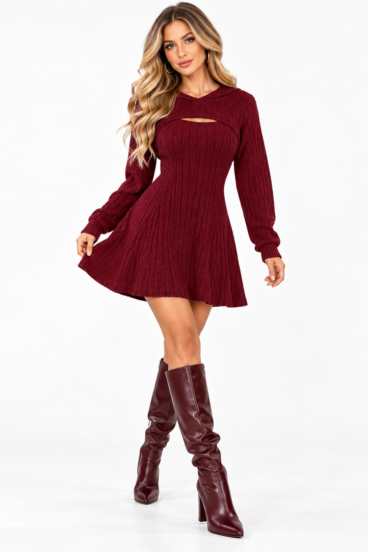 Women's Two-piece Set Dresses New Fashion Fall Winter Hooded Shawl Long-sleeved Vest Short Skirt