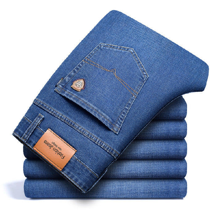 Men's Fleece-Lined Straight-Leg Loose-Fit Thickened Warm Casual Denim Jeans