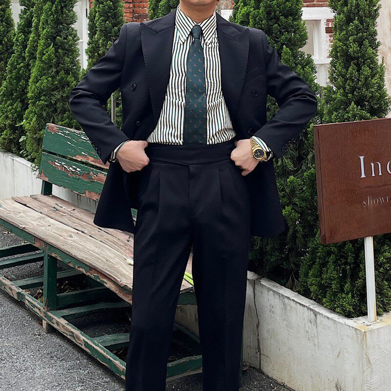 Retro Ribbed Double-breasted Suit