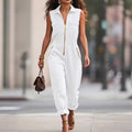 New Springsummer Elegant Solid-color Zip-up Jumpsuit