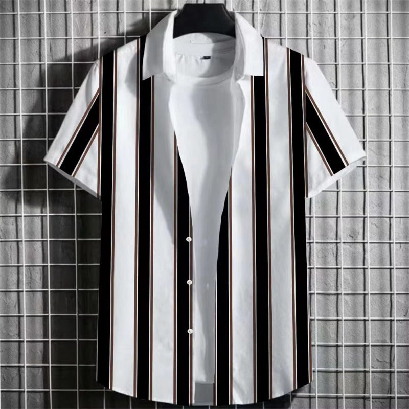 Color Simple Striped Men's 3D Printing Short Sleeve
