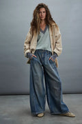 Womens Fashionable Retro Wide-Leg Denim Jeans