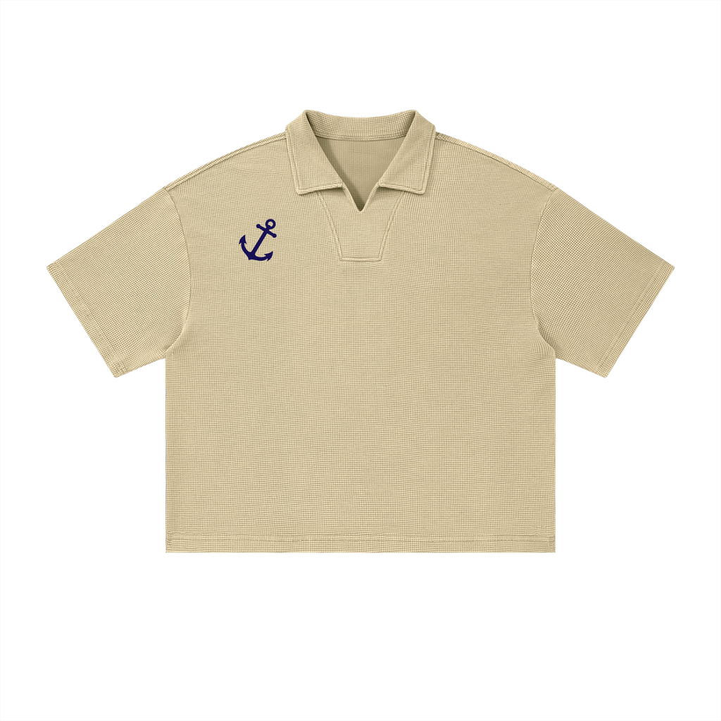 Unisex Vintage Wash Waffle Boxy Polo Shirt
