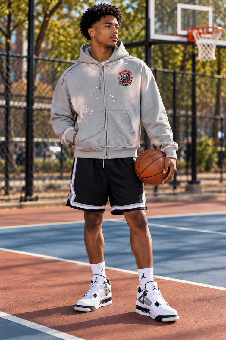Sun Fade Frayed Raw Edge Fleece Zip Hoodie