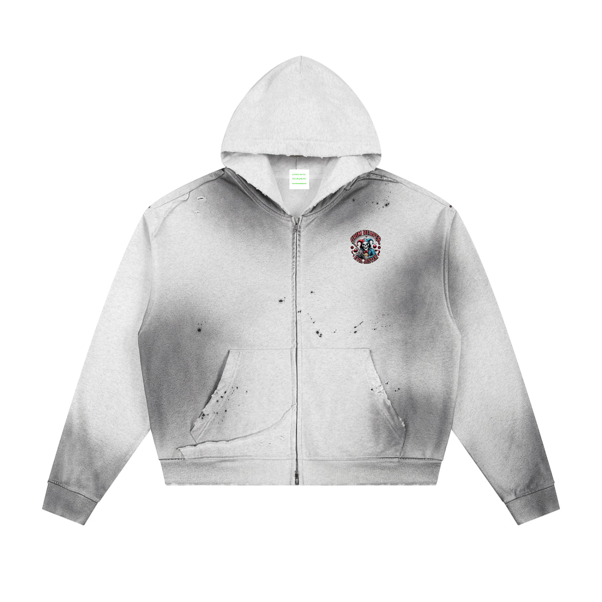 Sun Fade Frayed Raw Edge Fleece Zip Hoodie