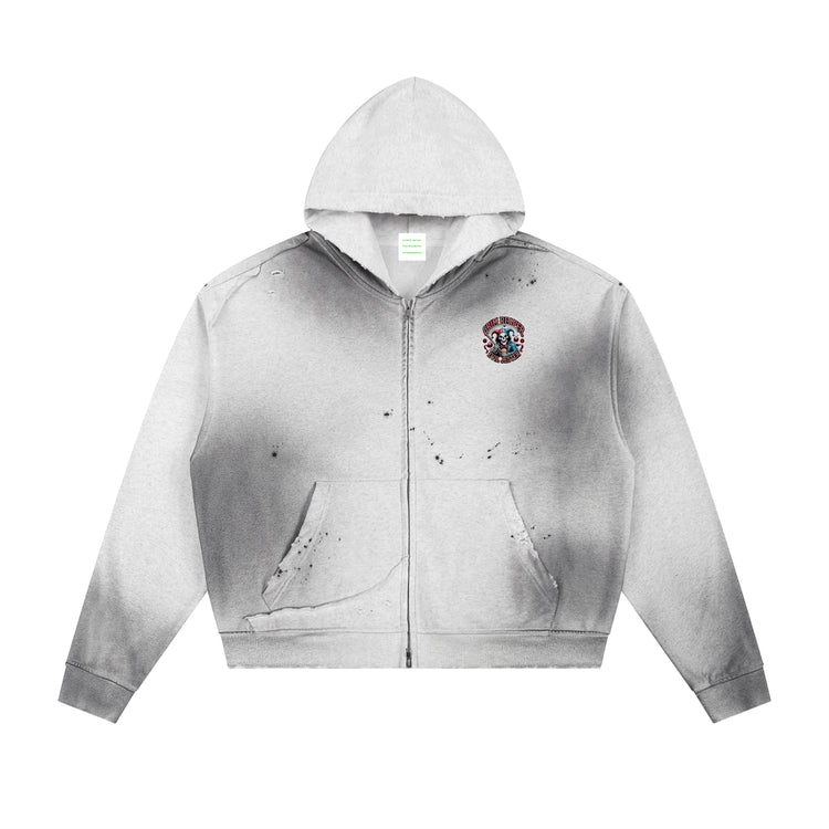 Sun Fade Frayed Raw Edge Fleece Zip Hoodie