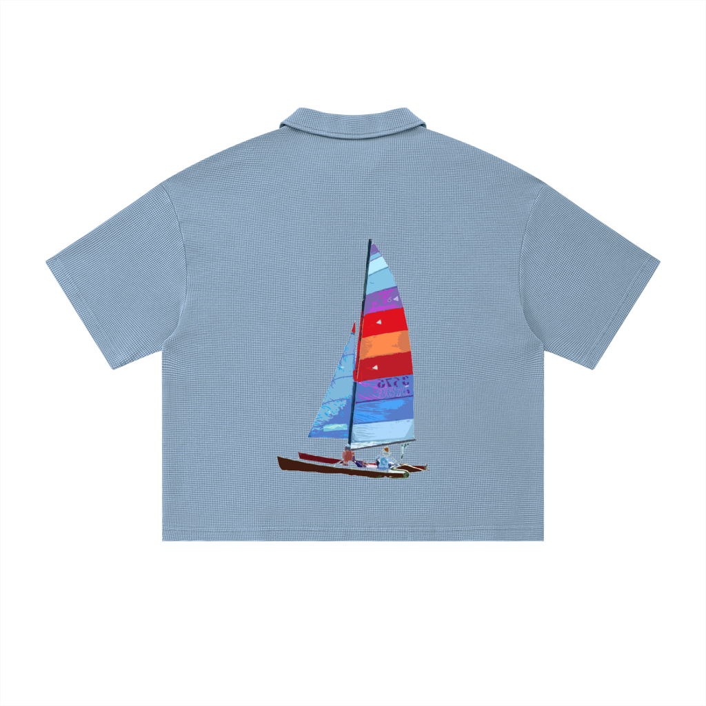 Unisex Vintage Wash Waffle Boxy Polo Shirt
