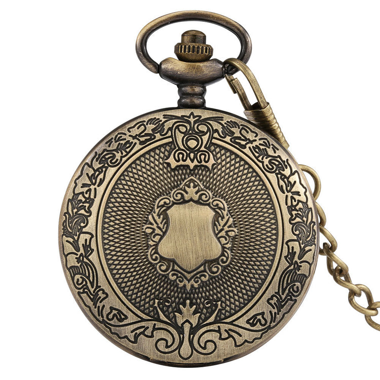 Golden Carved Shield Pattern Large Pocket Watch Roman Quartz Watch