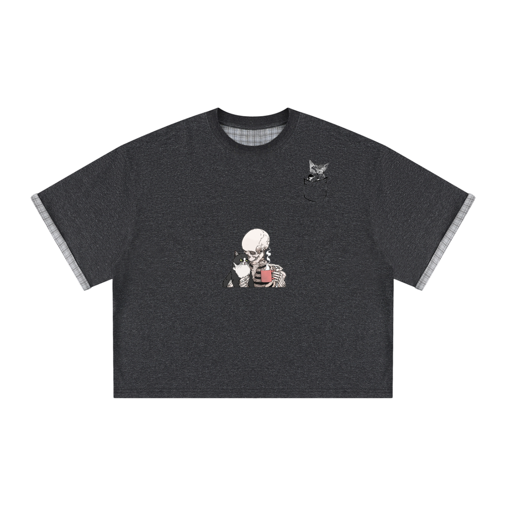 Unisex Boxy Plaid-Lined Double-Face T-Shirt