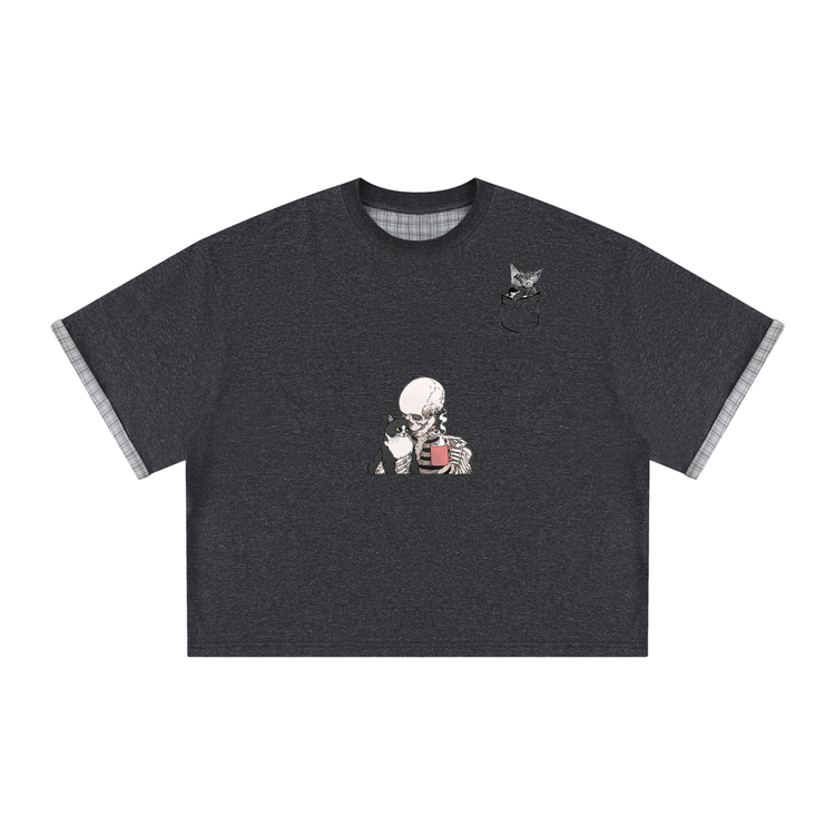 Unisex Boxy Plaid-Lined Double-Face T-Shirt