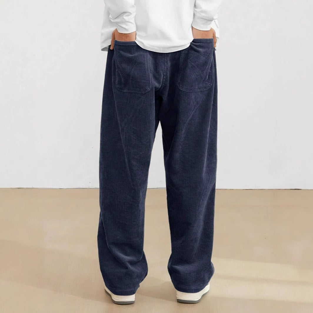 Men's Drawstring Trousers Casual Loose-fitting Pockets Straight Pants Sports Clothing