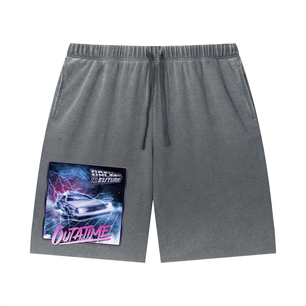 Unisex Vintage Wash Sunfade Waffle Raw Hem Shorts