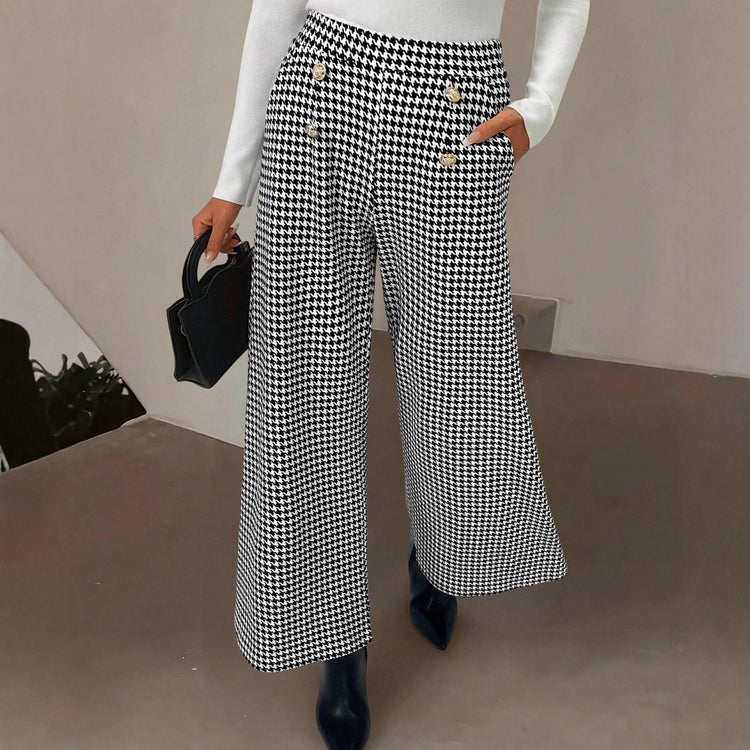 Elegant Houndstooth Wide-leg Cropped Pants