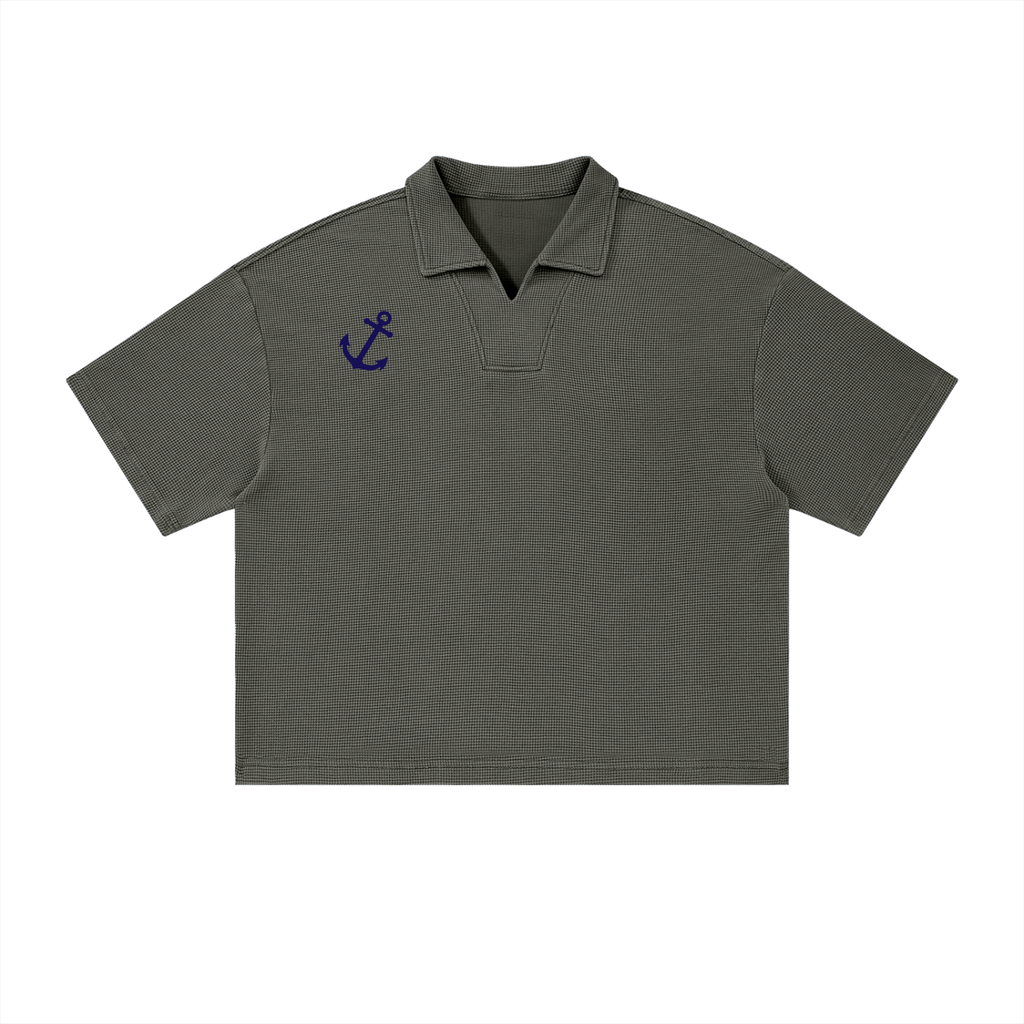 Unisex Vintage Wash Waffle Boxy Polo Shirt