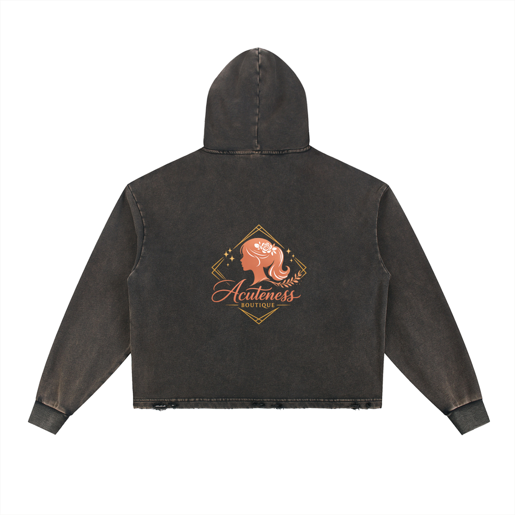 Vintage Washed Frayed-Hem Hoodie