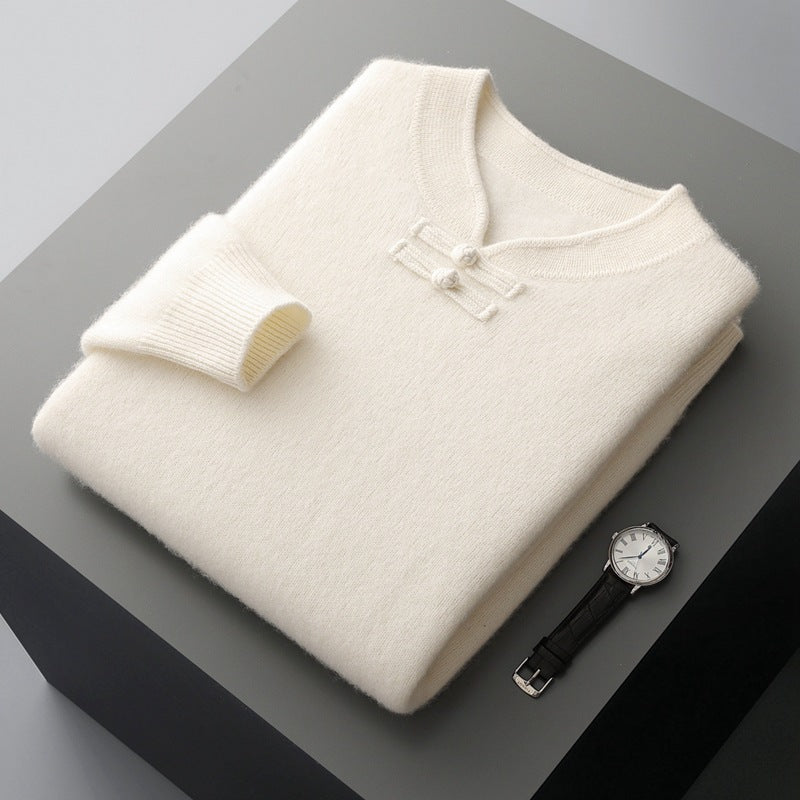 Mens Retro Stand-Up Collar Pure Wool Sweater