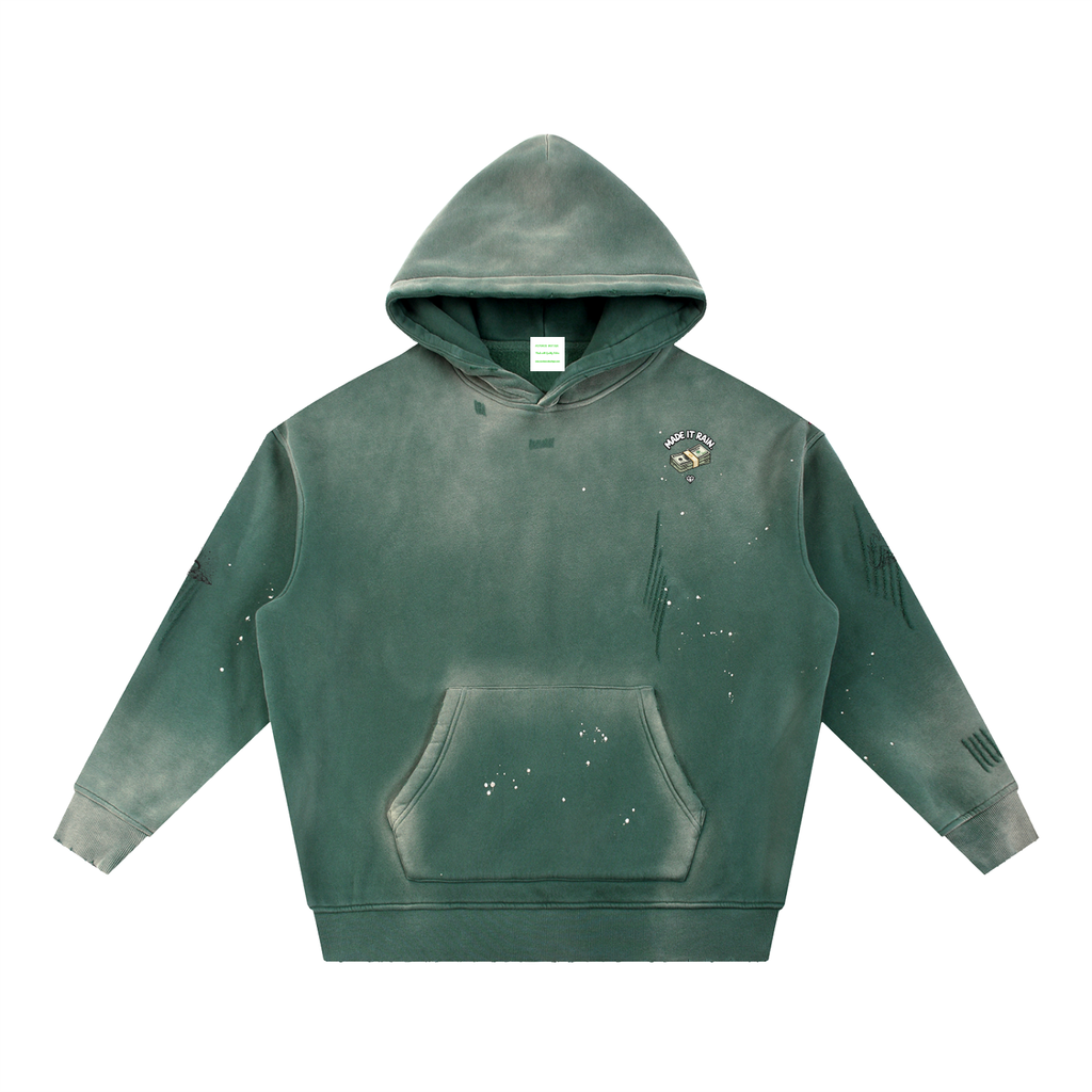 Vintage Washed Frayed Fleece Hoodie