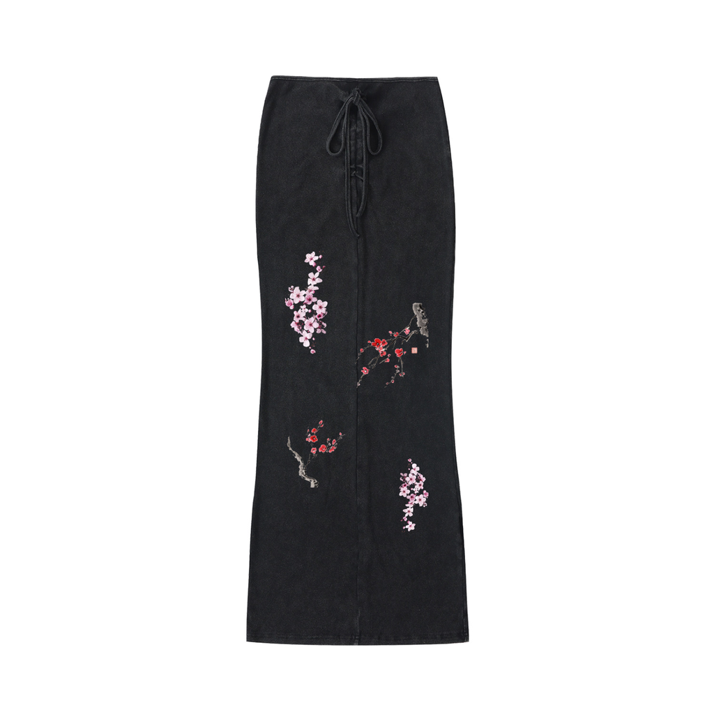 Dyed Washed Drawstring Maxi Skirt