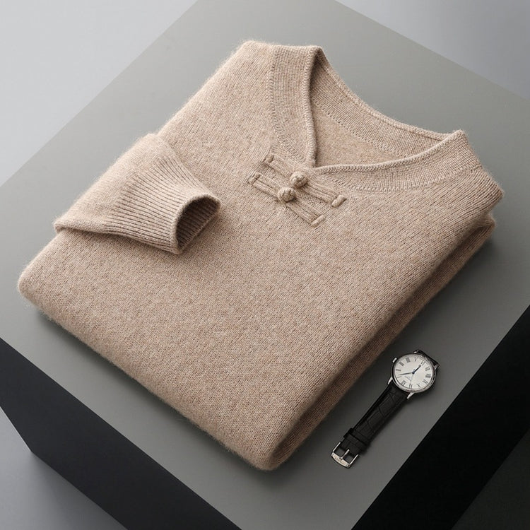 Mens Retro Stand-Up Collar Pure Wool Sweater