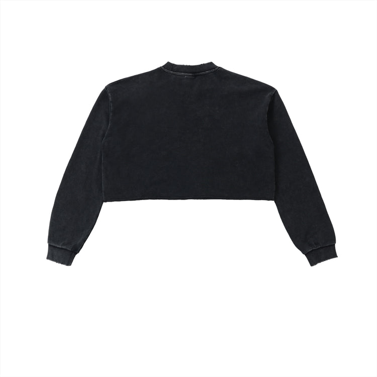 Snow Washed Raw Edge Cropped Sweatshirt