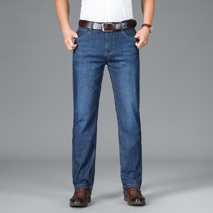 Men's Fleece-Lined Straight-Leg Loose-Fit Thickened Warm Casual Denim Jeans