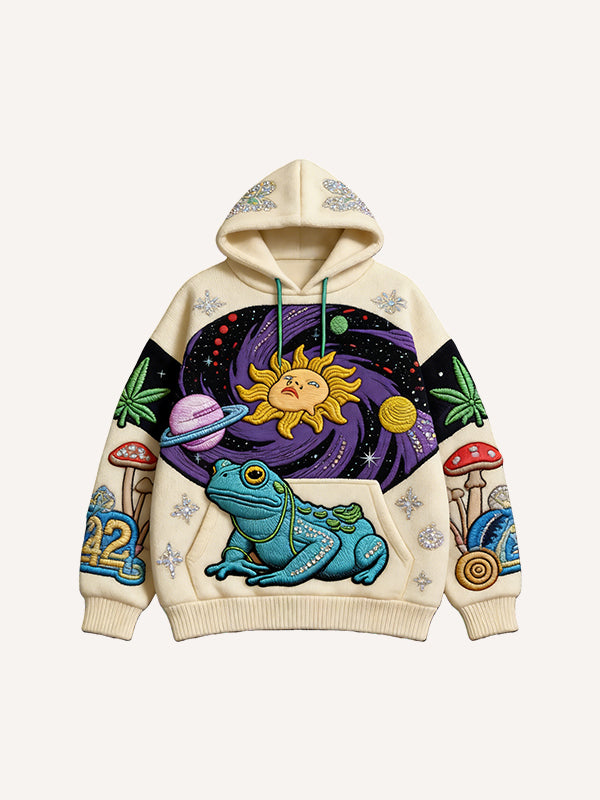 Vintage Print Loose-fitting Hoodie Sweater
