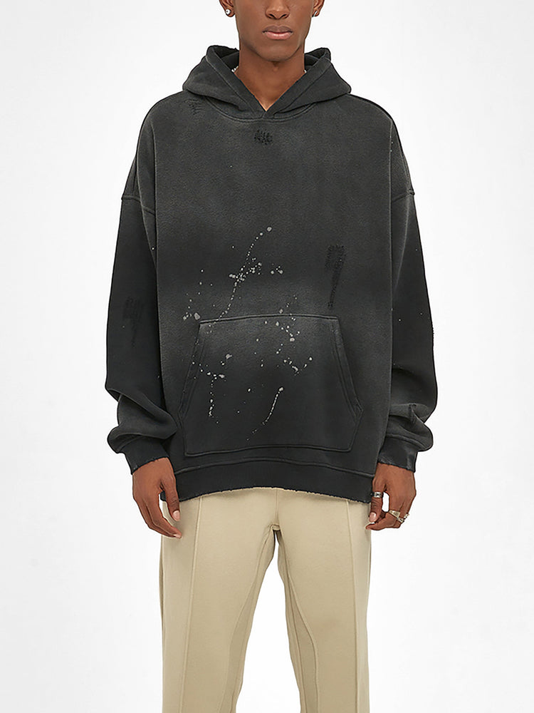 Vintage Washed Frayed Fleece Hoodie