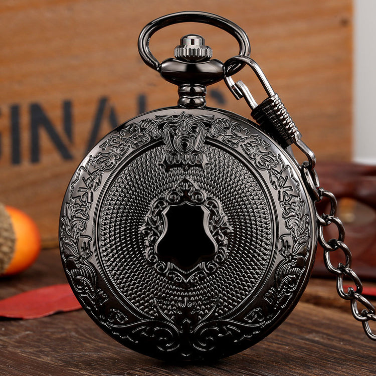 Golden Carved Shield Pattern Large Pocket Watch Roman Quartz Watch